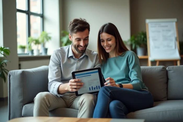 Deux professionnels consultant ensemble des ressources en ligne sur une tablette pour optimiser leur activité