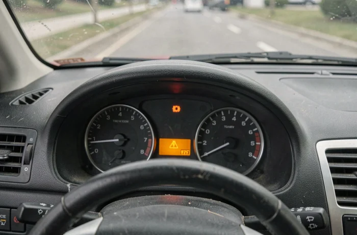 Voyant moteur orange allumé sur le tableau de bord d'une voiture